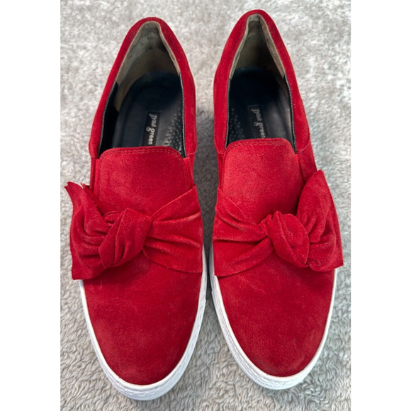 Paul Green Shoes - Paul Greene Mickey Red Suede Bow Sneaker Flats Womens Size 7 UK 4.5